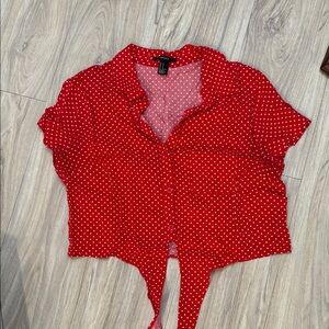 Forever 21 Red Polka Dot Tie-Front Button Down Crop top (size S)